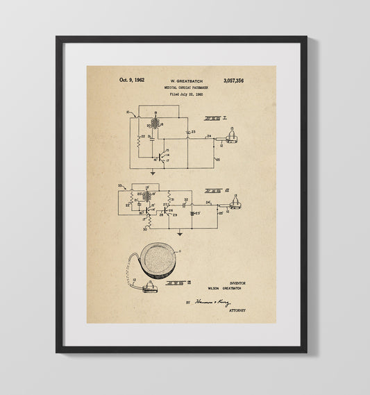 Cardiac Pacemaker - 1962 Patent - 16x20 Gallery Frame