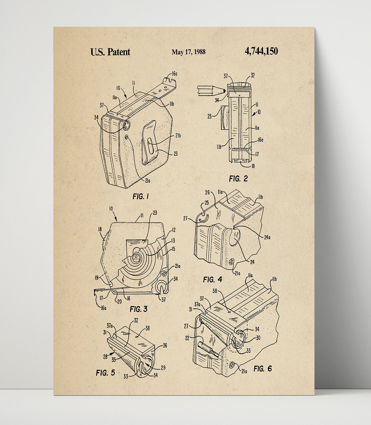 Patent Print - Cassette Tape Dispenser - Magnetic Tape Cartridge - 1988 - Patent 4744150 Patent Wall Art