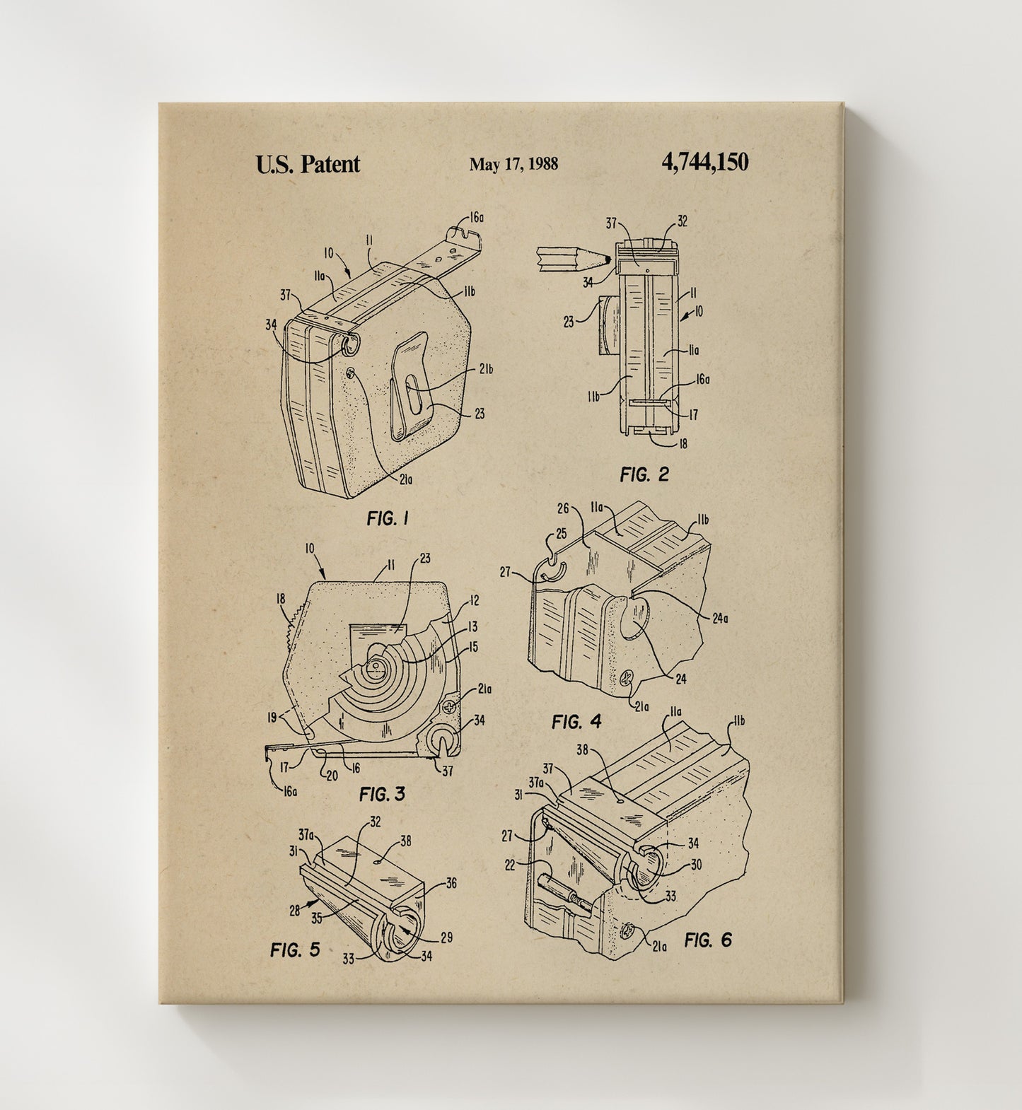 Patent Print - Cassette Tape Dispenser - Magnetic Tape Cartridge - 1988 - Patent 4744150 Patent Wall Art