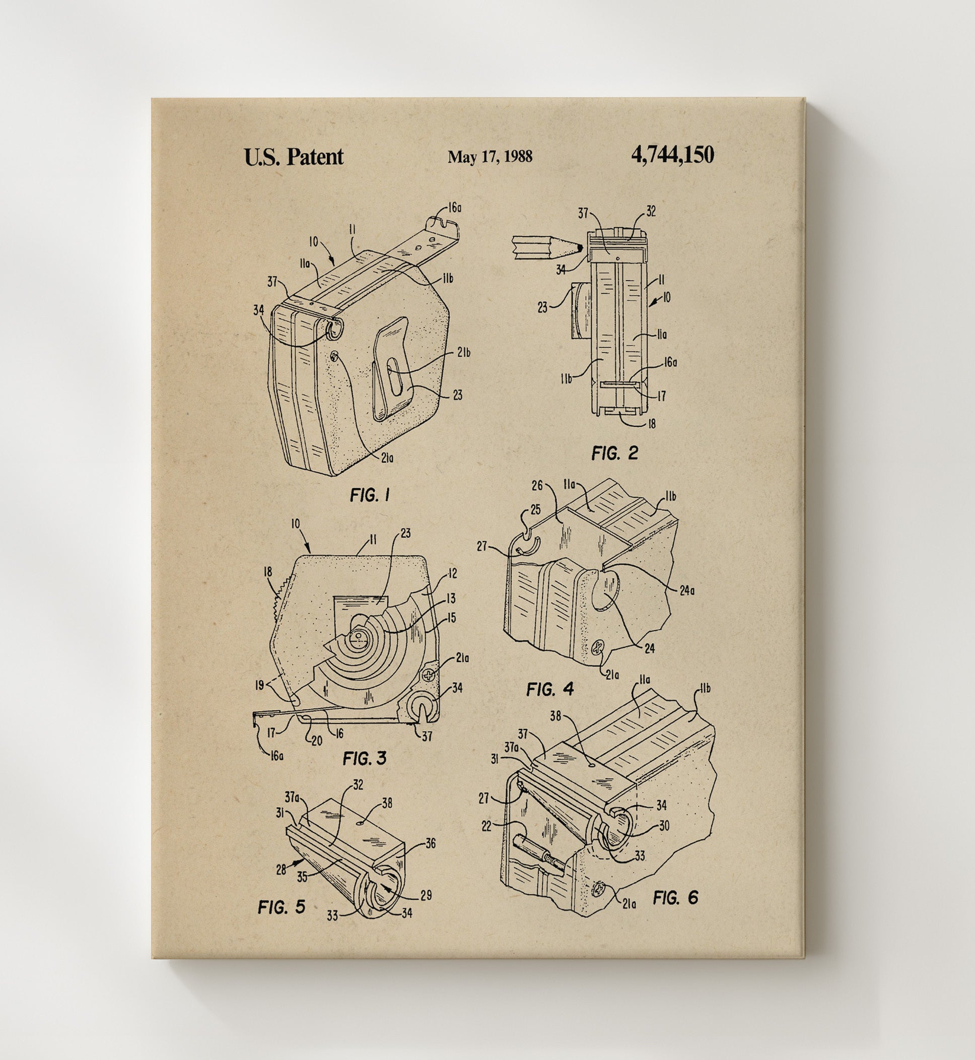 Patent Print - Cassette Tape Dispenser - Magnetic Tape Cartridge - 1988 - Patent 4744150 Patent Wall Art