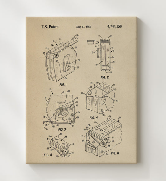 Cassette Tape Dispenser 1988 patent print wall art 8x10 Canvas