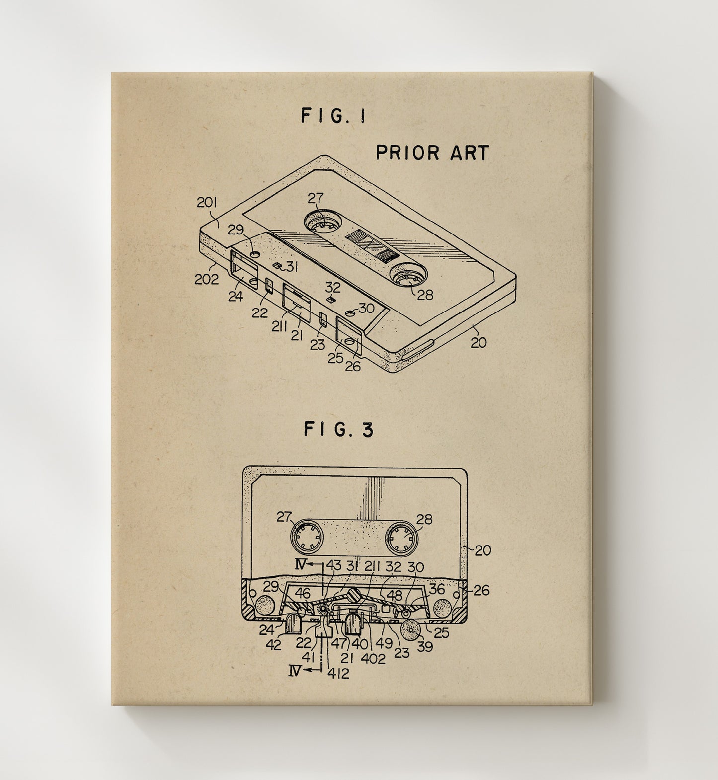 Patent Print - Cassette Tape Mechanism - Unknown Inventor - Unknown Year - Patent Unknown Patent Wall Art
