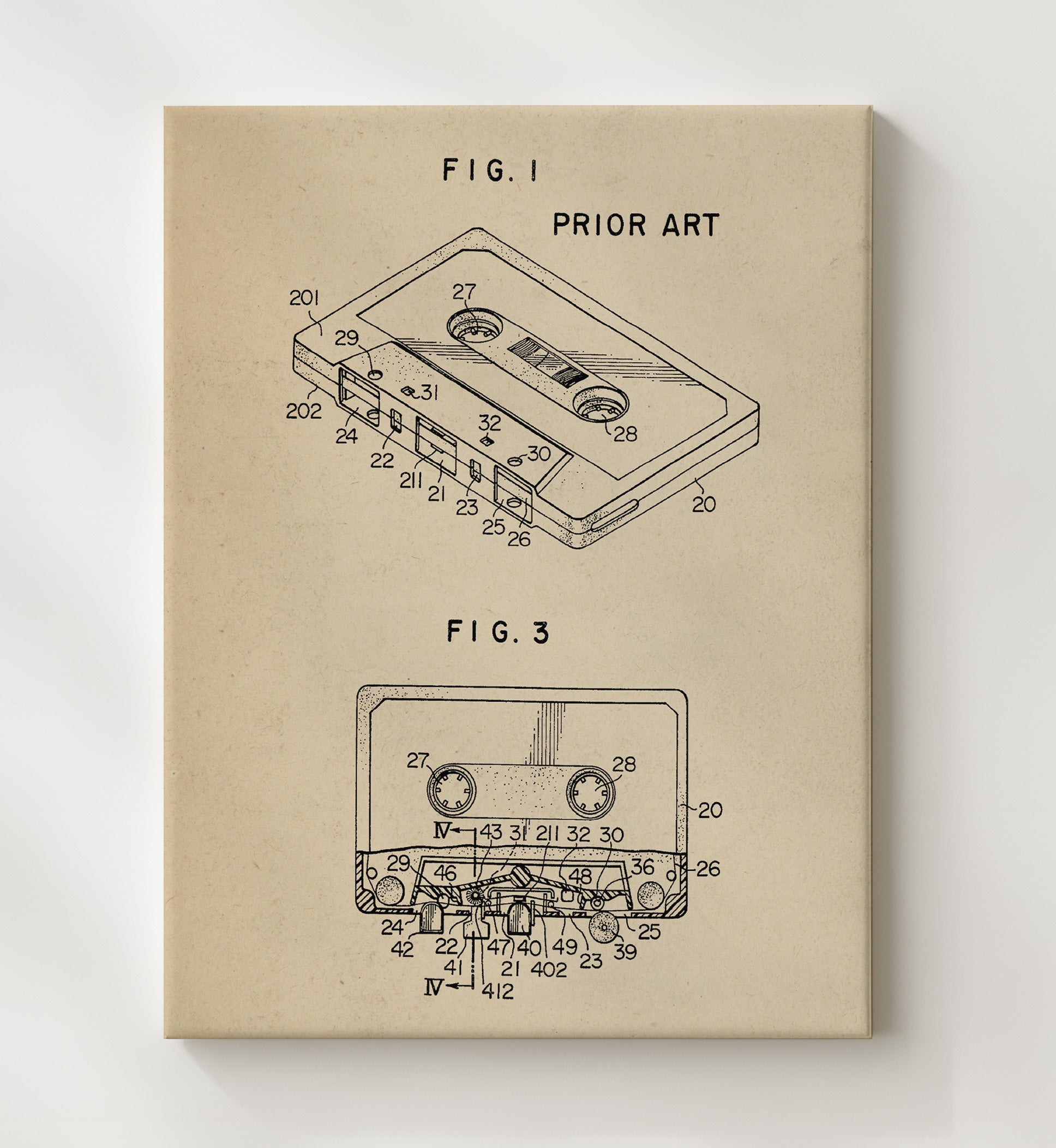Patent Print - Cassette Tape Mechanism - Unknown Inventor - Unknown Year - Patent Unknown Patent Wall Art