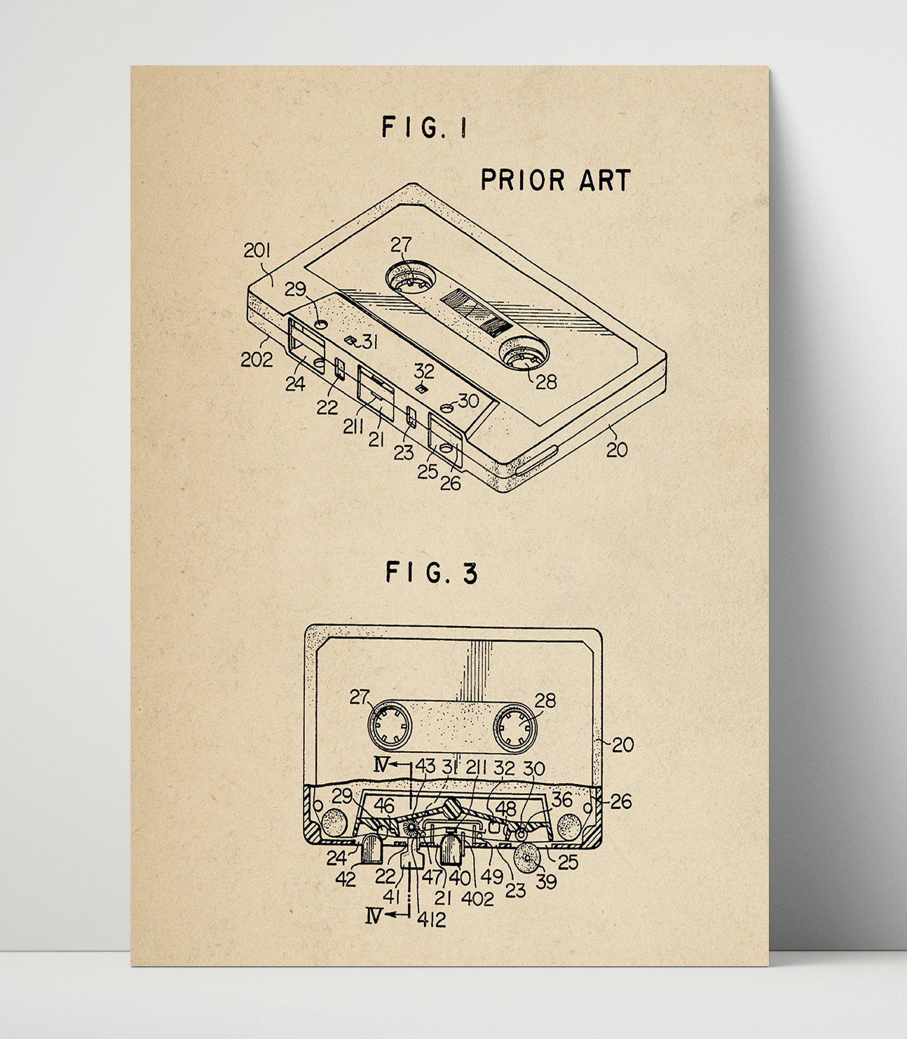 Patent Print - Cassette Tape Mechanism - Unknown Inventor - Unknown Year - Patent Unknown Patent Wall Art
