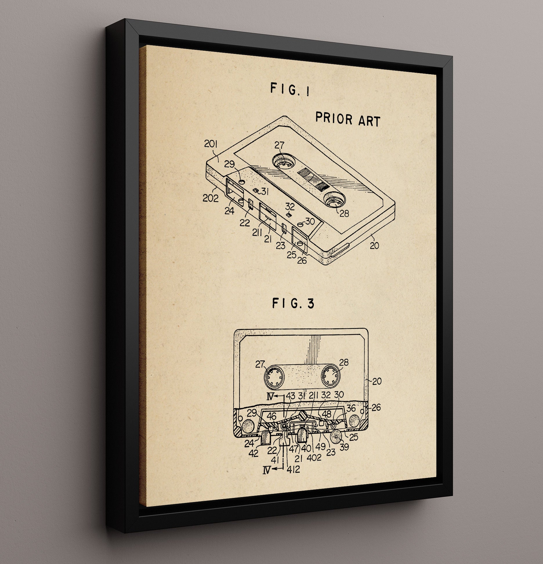 Patent Print - Cassette Tape Mechanism - Unknown Inventor - Unknown Year - Patent Unknown Patent Wall Art