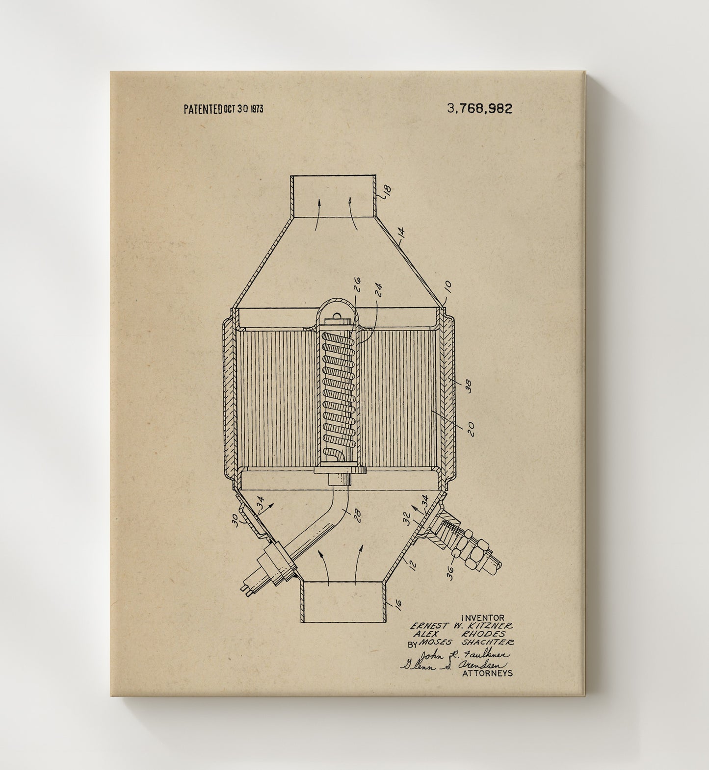 Patent Print - Catalytic Converter - Ernest W Kitzner Et Al - 1973 - Patent 3768982 Patent Wall Art