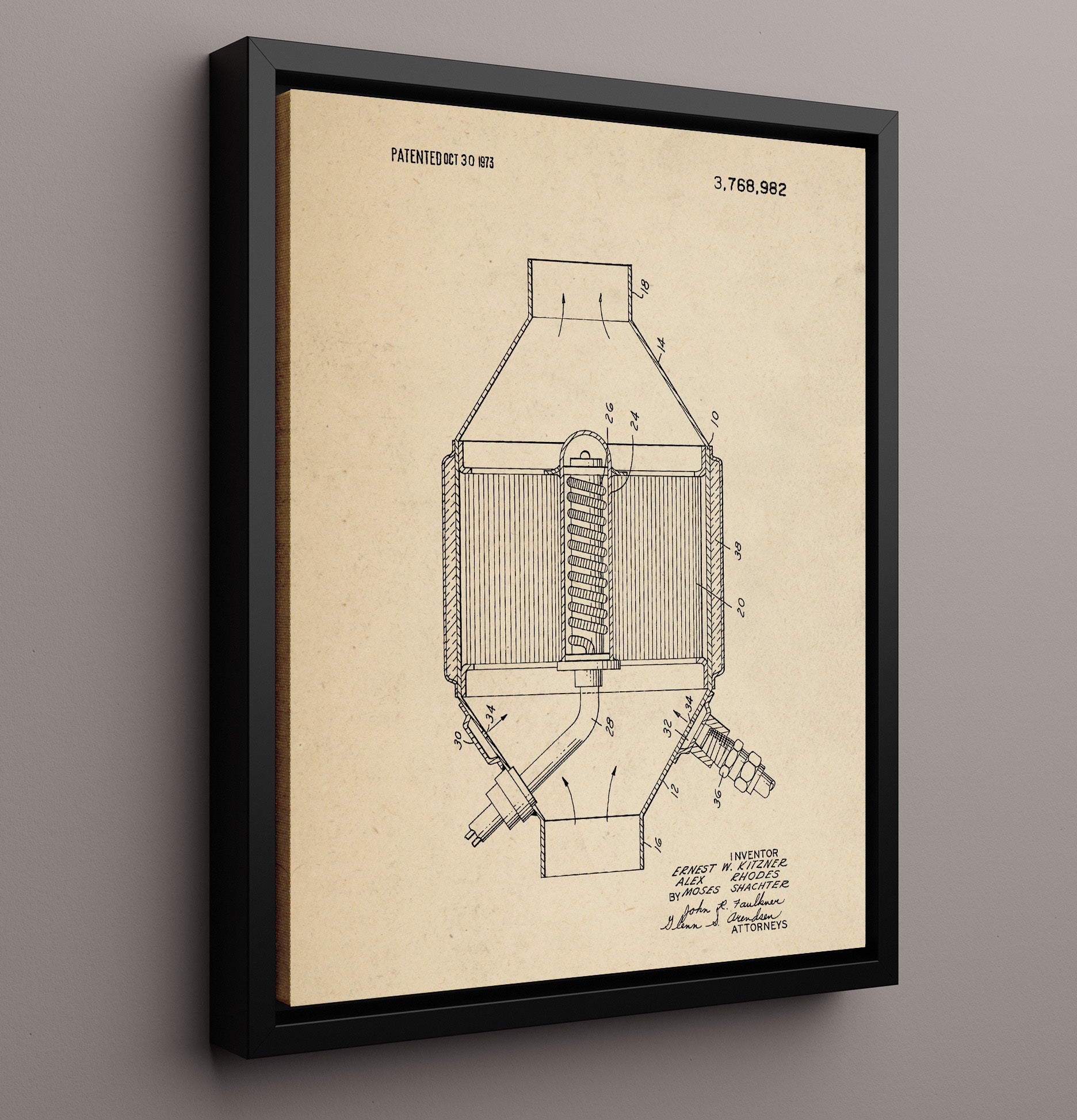 Patent Print - Catalytic Converter - Ernest W Kitzner Et Al - 1973 - Patent 3768982 Patent Wall Art
