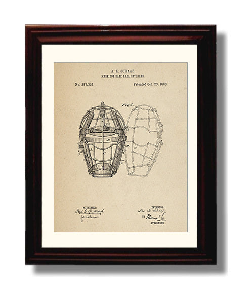 Patent Print - Catchers Mask - A K Schaap - 1883 - Patent 287331 Patent Wall Art