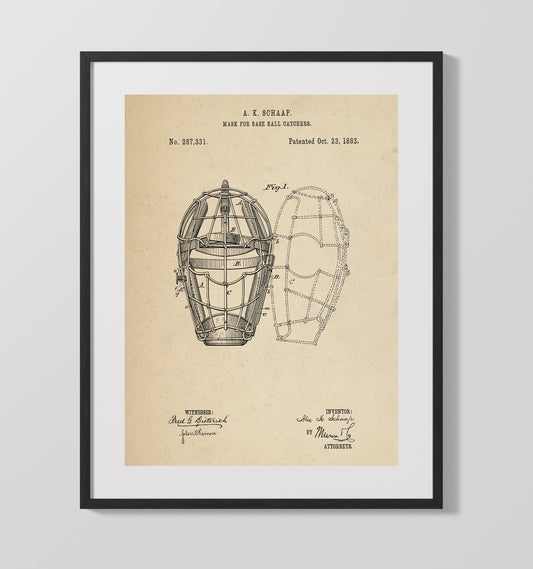 Catchers Mask - 1883 Patent - 16x20 Gallery Frame