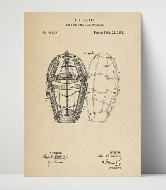 Catchers Mask - 1883 Patent - 16x20 Unframed Print