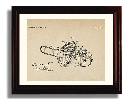 Patent Print - Chainsaw - Torao Kobayashi - 1970 - Patent 3525373 - Landscape Patent Wall Art