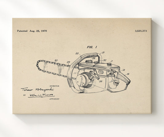 Chainsaw 1970 patent print wall art 8x10 Canvas