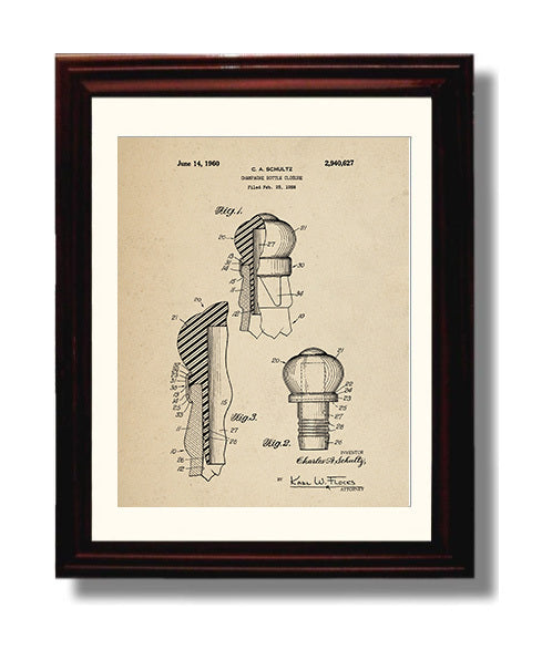 Patent Print - Champagne Bottle Closure - C.A. Schultz - 1960 - Patent 2940627 Patent Wall Art