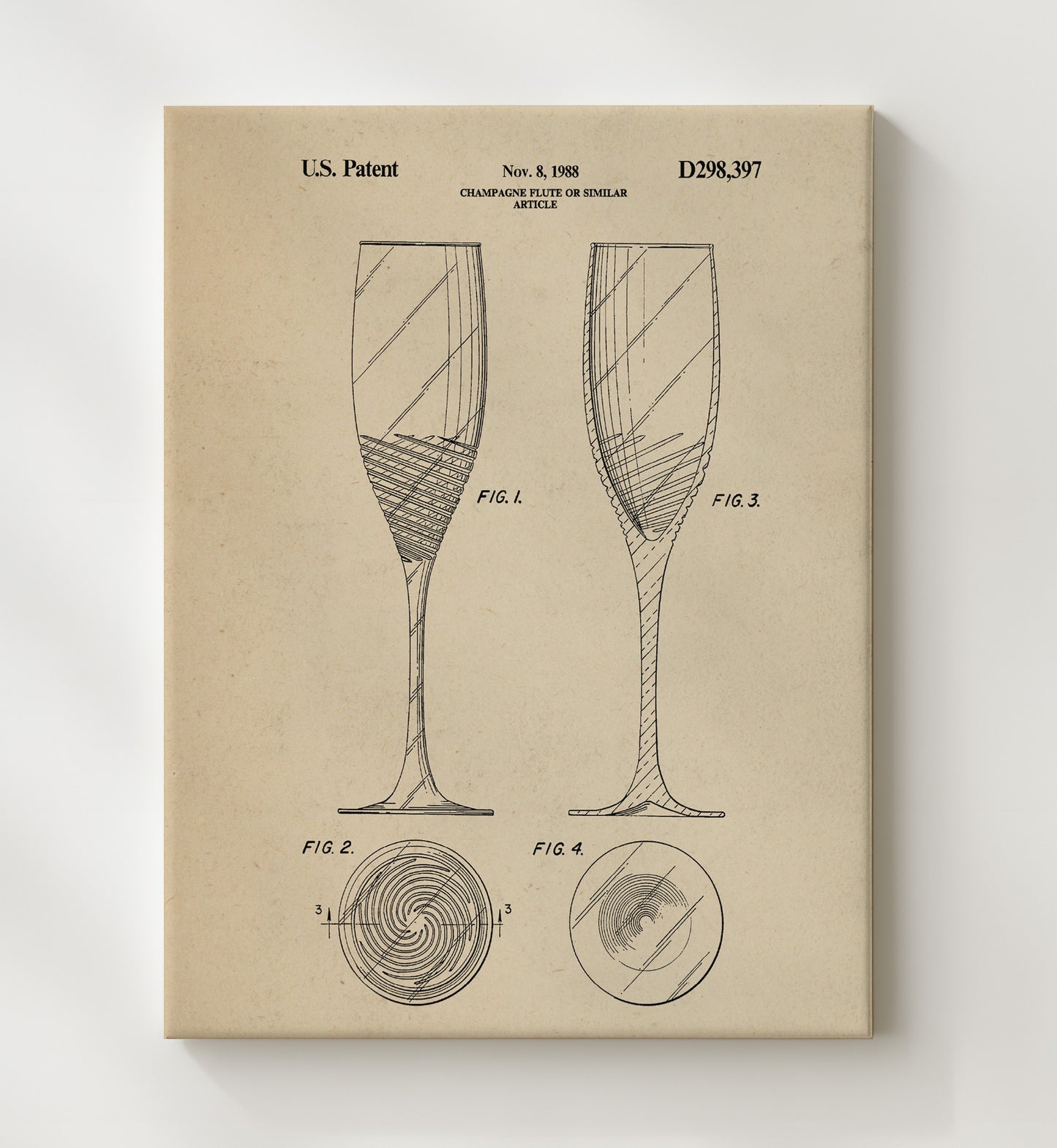 Patent Print - Champagne Flute Or Similar Article - Unknown Inventor - 1988 - Patent D298397 Patent Wall Art