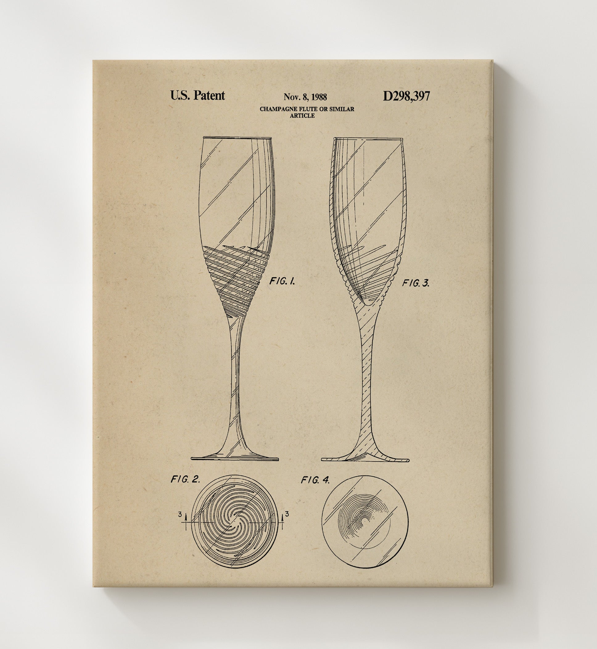 Patent Print - Champagne Flute Or Similar Article - Unknown Inventor - 1988 - Patent D298397 Patent Wall Art