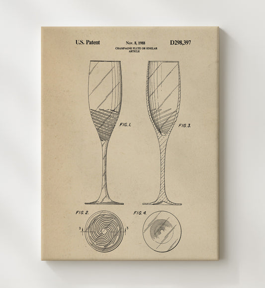 Champagne Flute Or Similar Article 1988 patent print wall art 8x10 Canvas