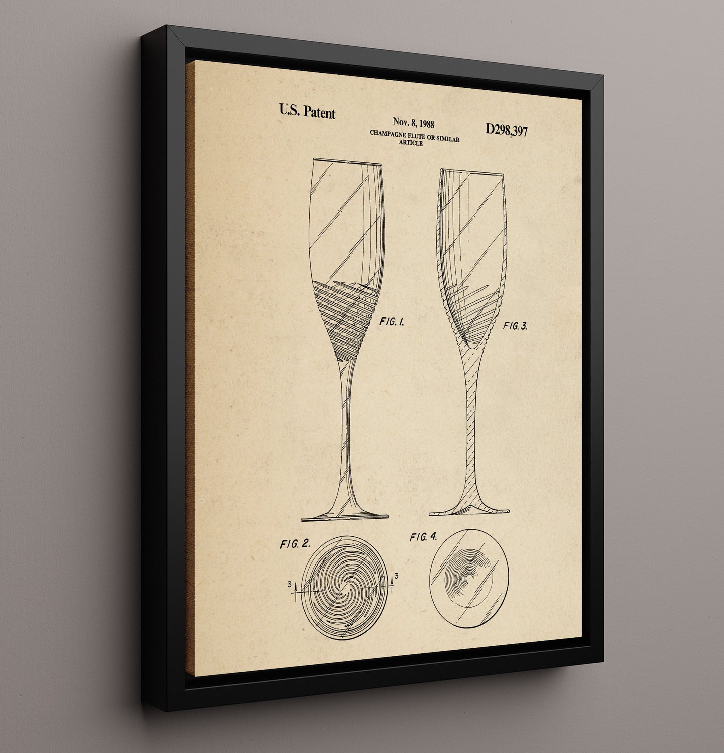 Patent Print - Champagne Flute Or Similar Article - Unknown Inventor - 1988 - Patent D298397 Patent Wall Art