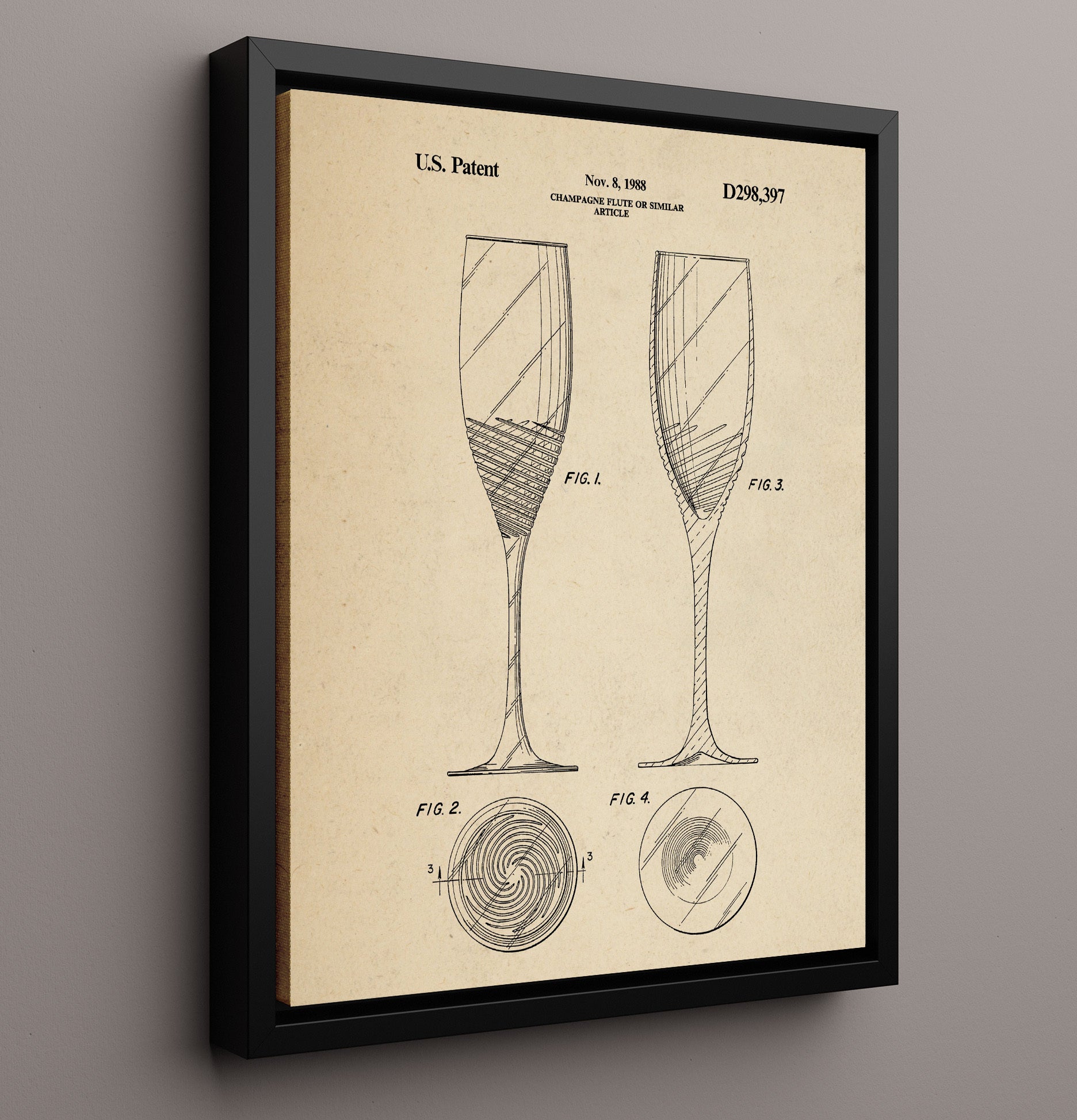 Patent Print - Champagne Flute Or Similar Article - Unknown Inventor - 1988 - Patent D298397 Patent Wall Art