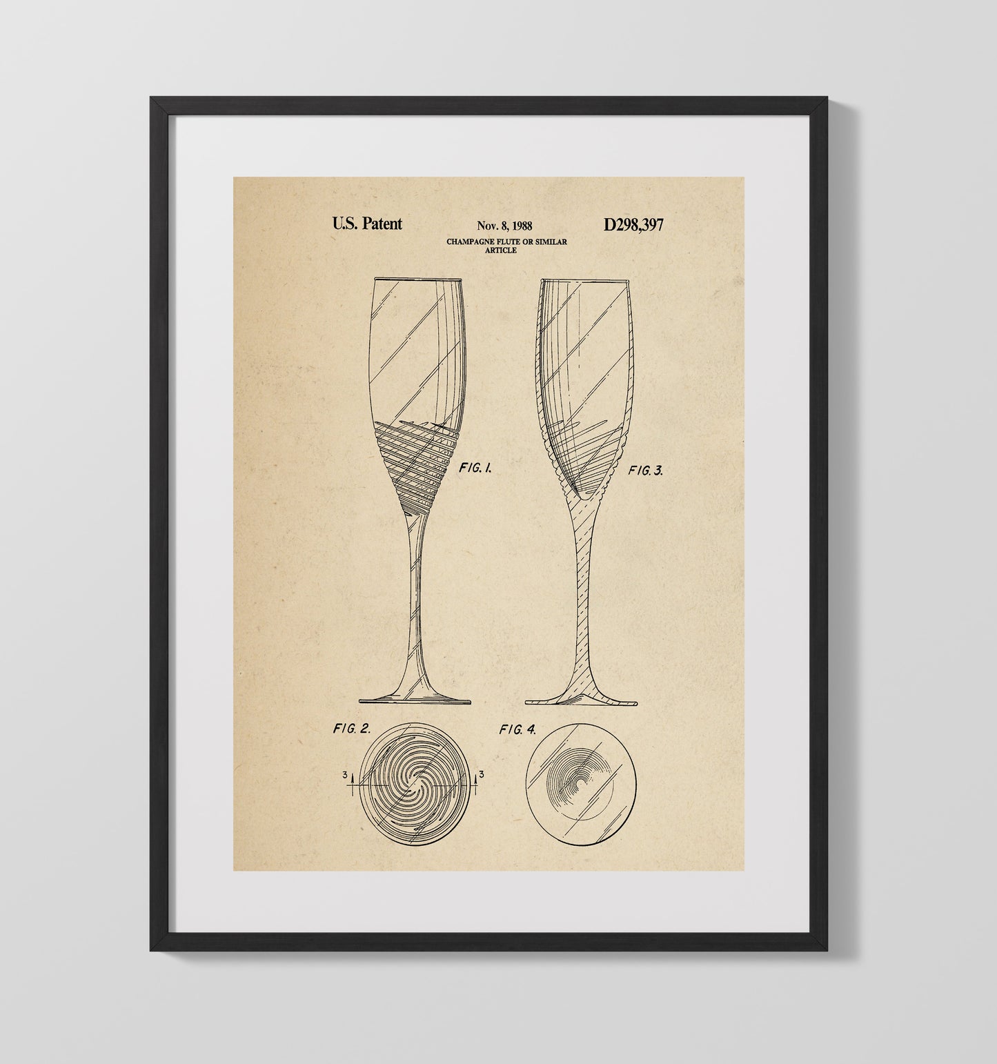 Patent Print - Champagne Flute Or Similar Article - Unknown Inventor - 1988 - Patent D298397 Patent Wall Art