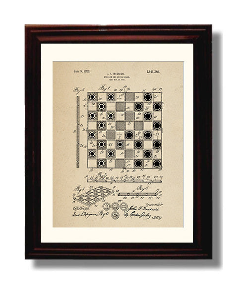 Patent Print - Checker And Chess Board - J F Truskoski - 1923 - Patent 1441386 Patent Wall Art