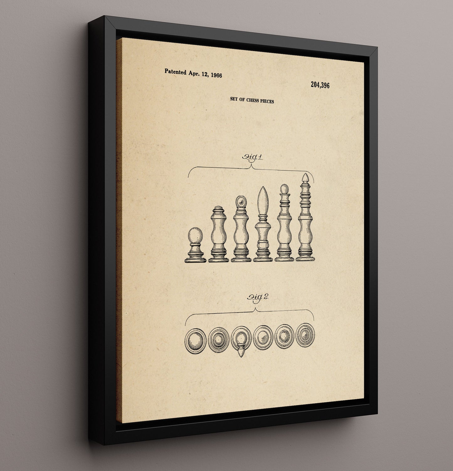 Patent Print - Chess Pieces Set - Unknown Inventor - 1966 - Patent D204396 Patent Wall Art