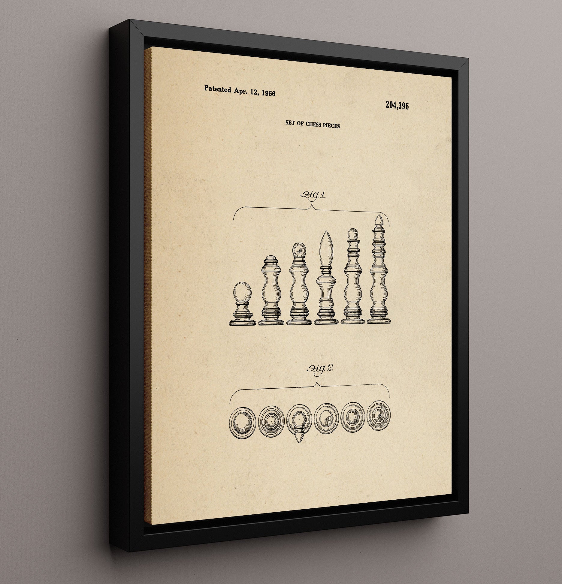 Patent Print - Chess Pieces Set - Unknown Inventor - 1966 - Patent D204396 Patent Wall Art