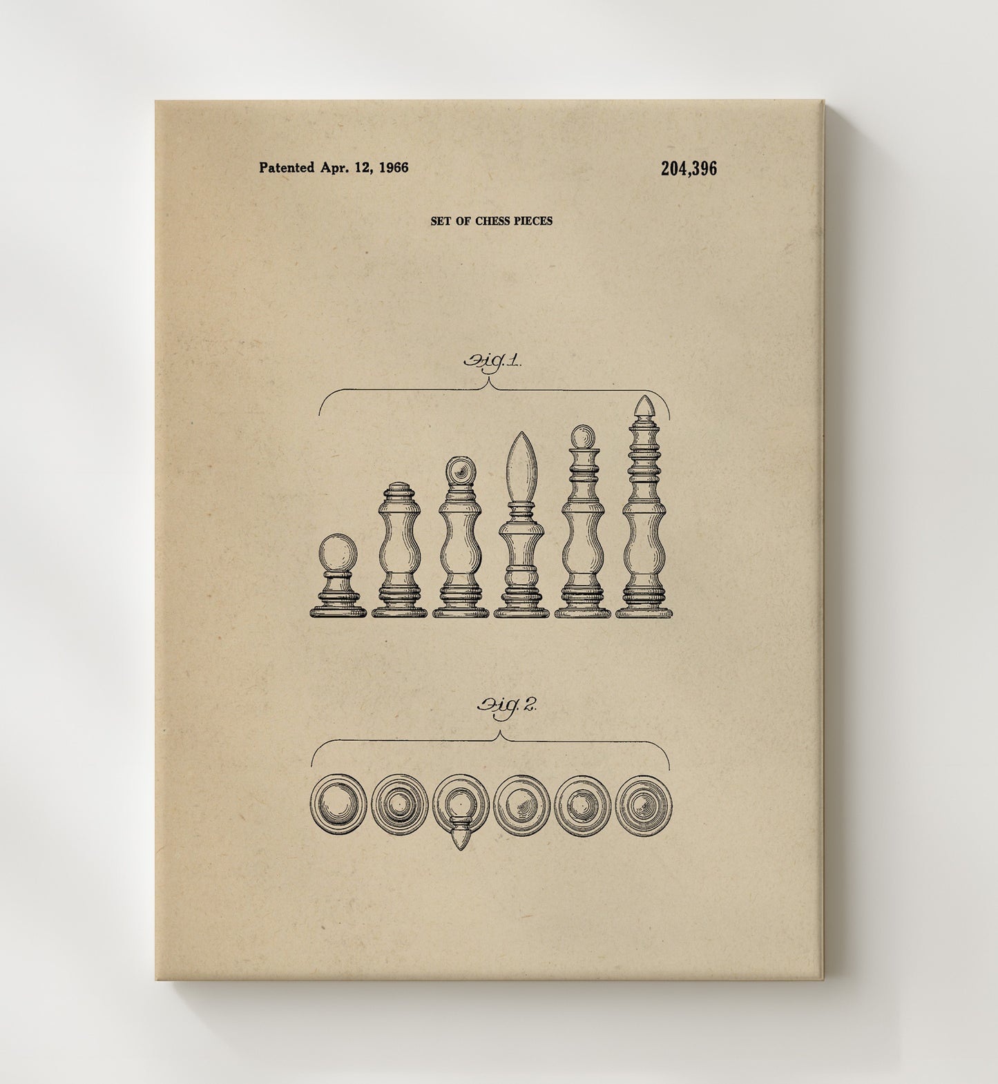 Patent Print - Chess Pieces Set - Unknown Inventor - 1966 - Patent D204396 Patent Wall Art