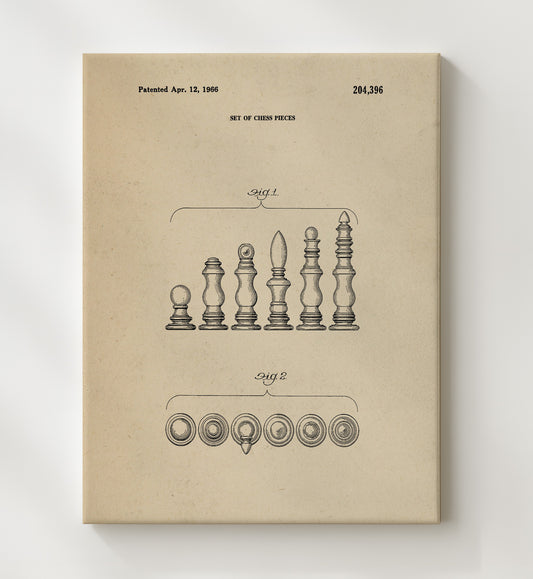Chess Pieces Set 1966 patent print wall art 8x10 Canvas