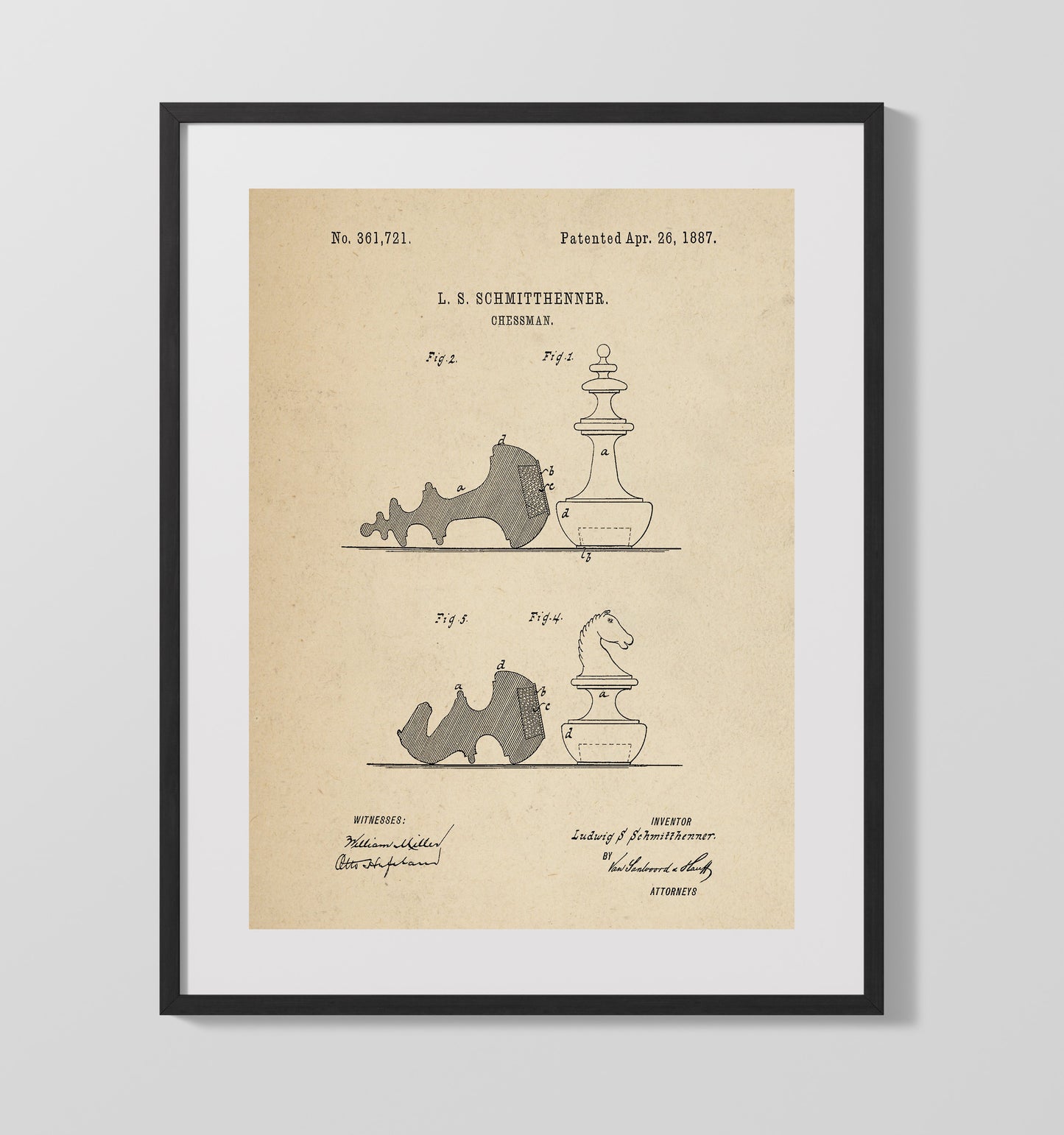Patent Print - Chessman - Ludwig S Schmitthenner - 1887 - Patent 361721 Patent Wall Art