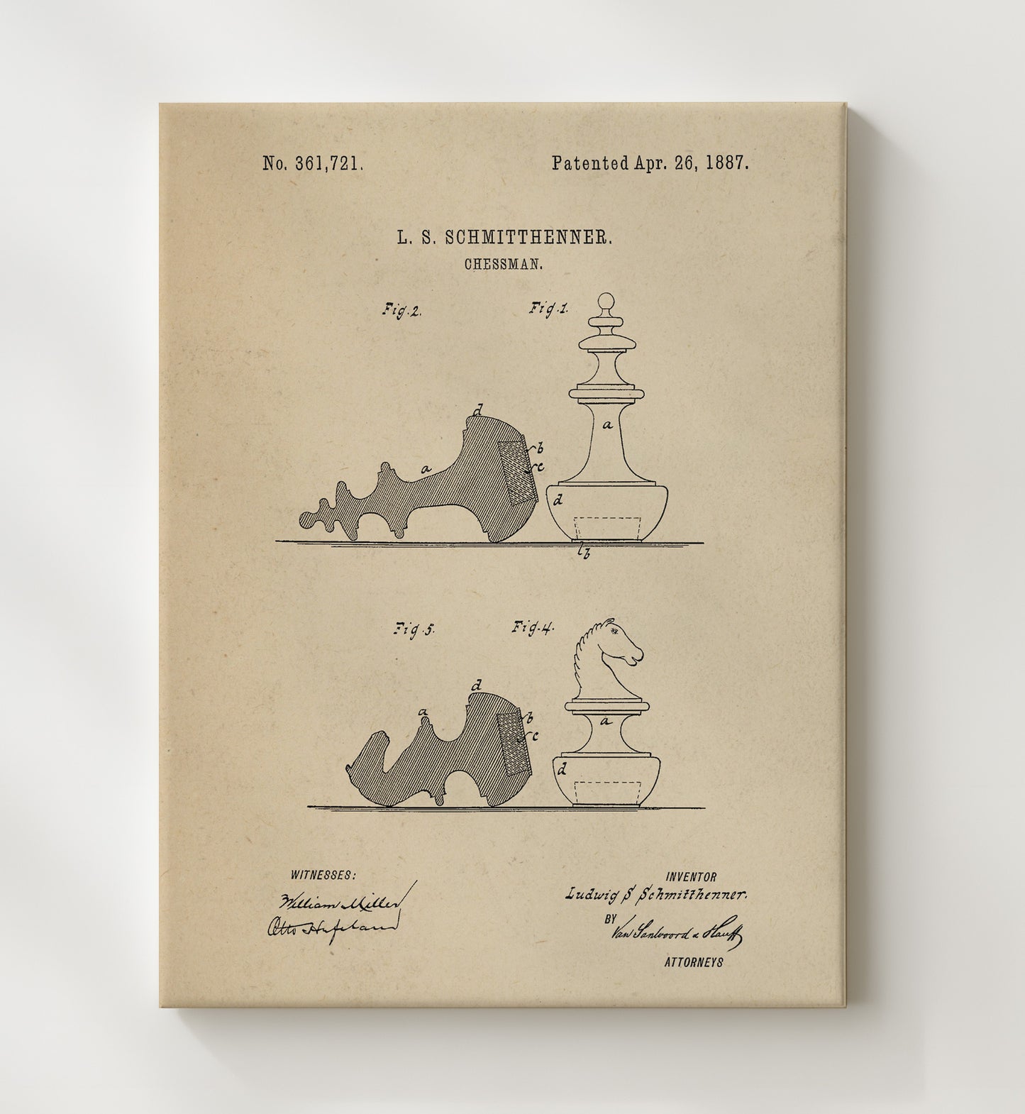Patent Print - Chessman - Ludwig S Schmitthenner - 1887 - Patent 361721 Patent Wall Art