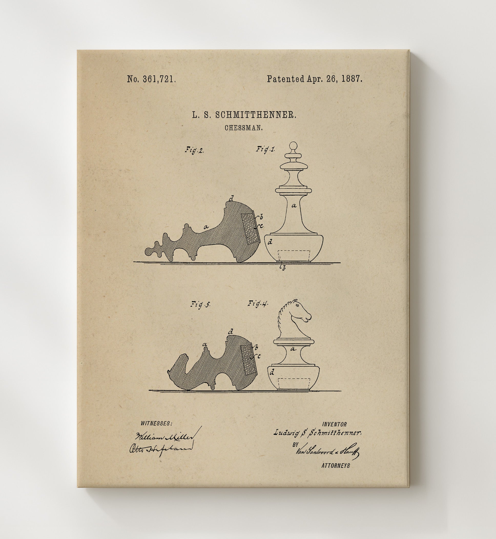 Patent Print - Chessman - Ludwig S Schmitthenner - 1887 - Patent 361721 Patent Wall Art