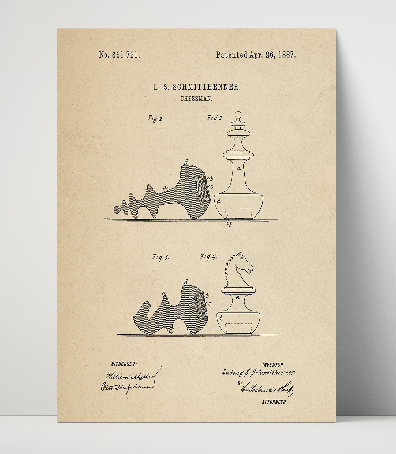 Patent Print - Chessman - Ludwig S Schmitthenner - 1887 - Patent 361721 Patent Wall Art