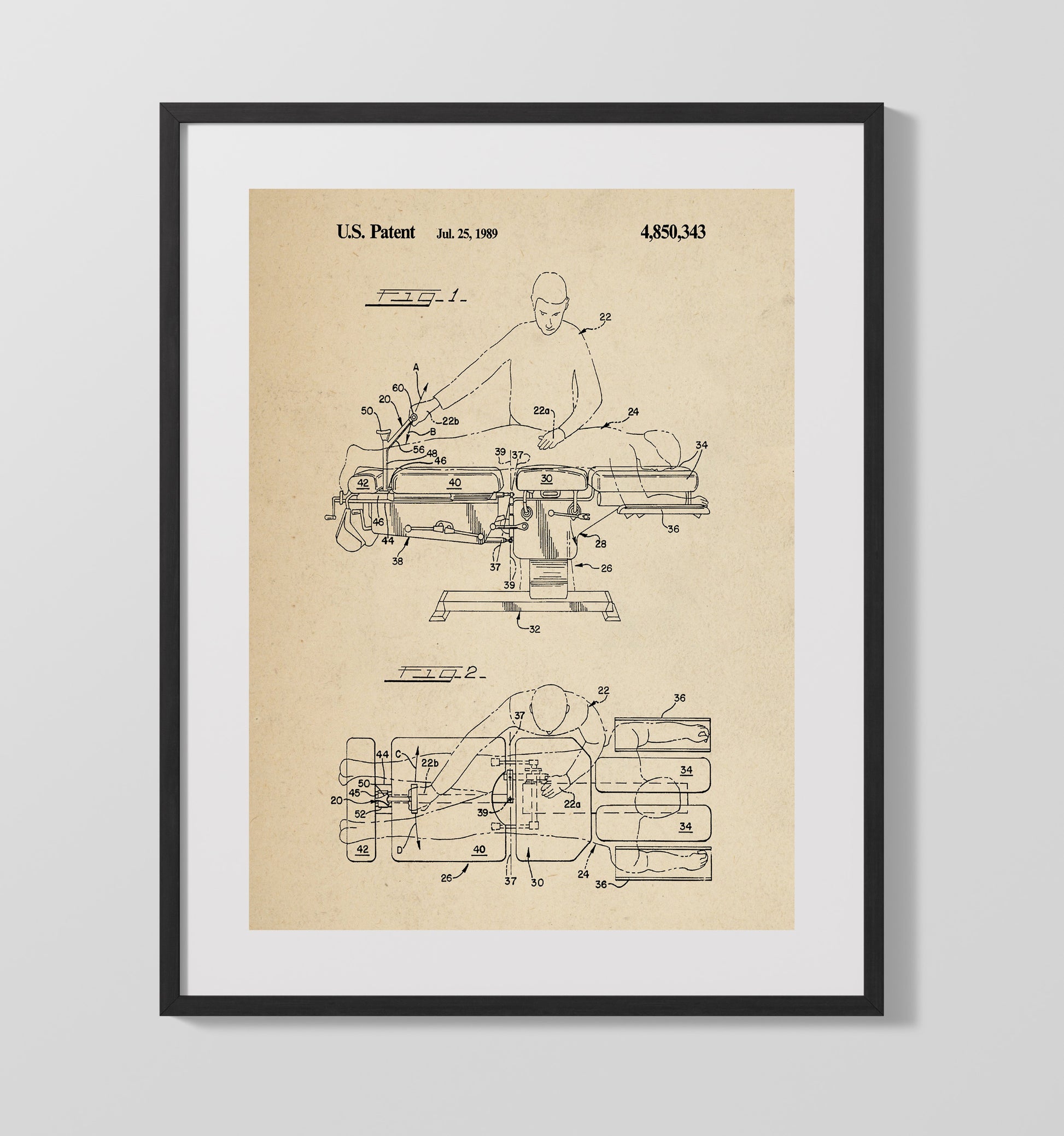 Patent Print - Chiropractic Adjustment Table - Lloyd Table Company - 1989 - Patent 4850343 Patent Wall Art