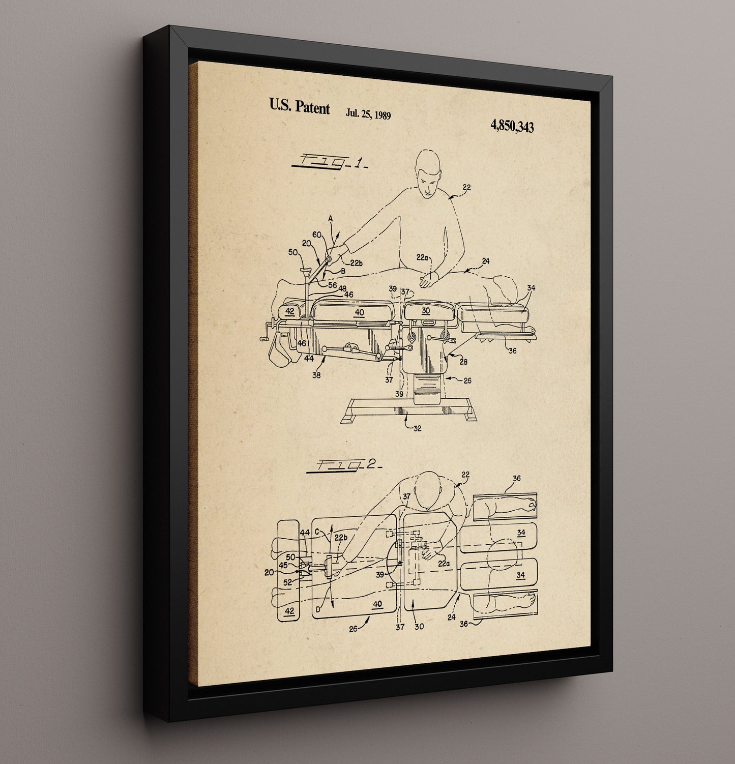 Patent Print - Chiropractic Adjustment Table - Lloyd Table Company - 1989 - Patent 4850343 Patent Wall Art