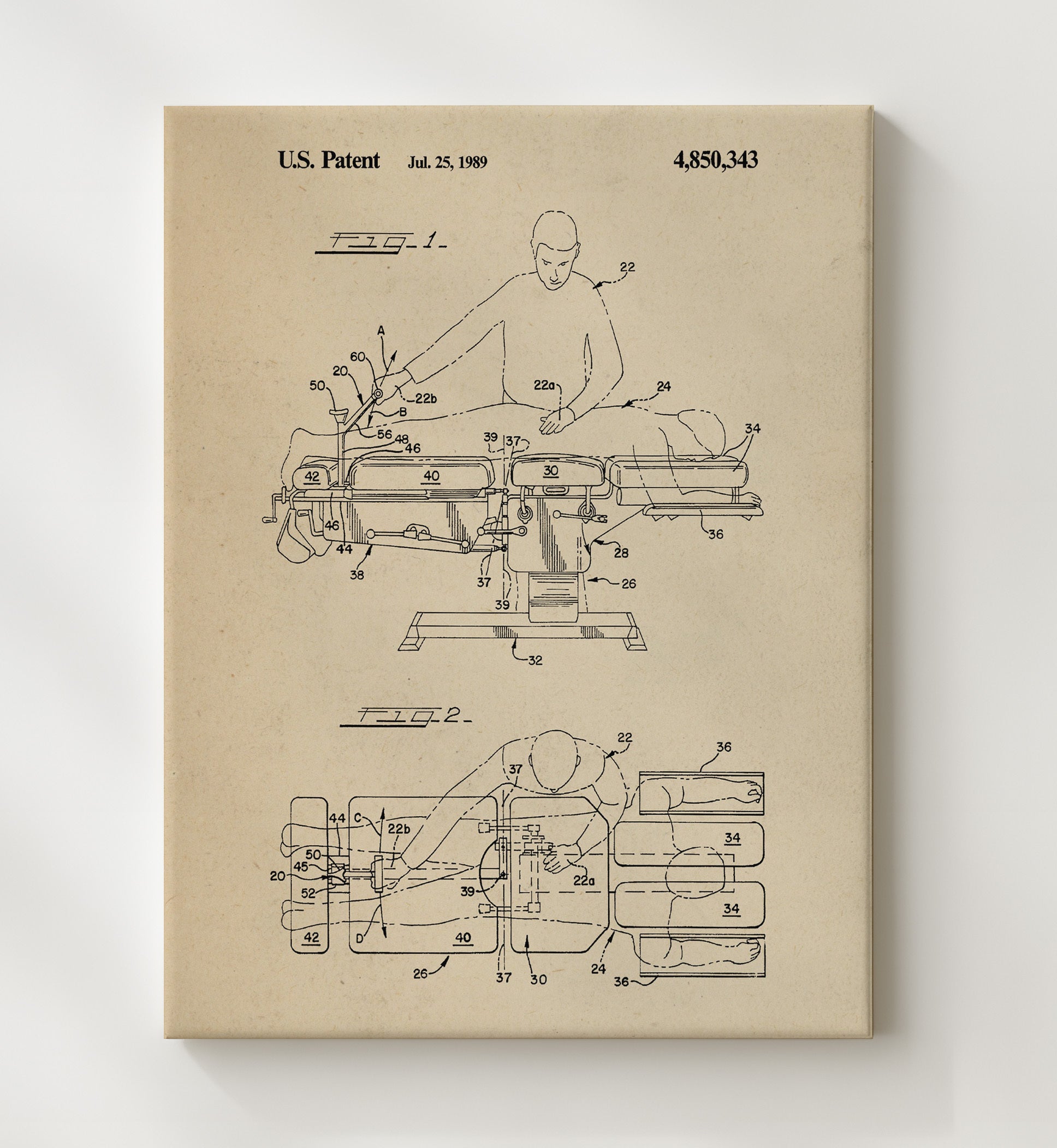 Patent Print - Chiropractic Adjustment Table - Lloyd Table Company - 1989 - Patent 4850343 Patent Wall Art