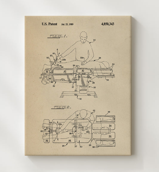 Chiropractic Adjustment Table 1989 patent print wall art 8x10 Canvas