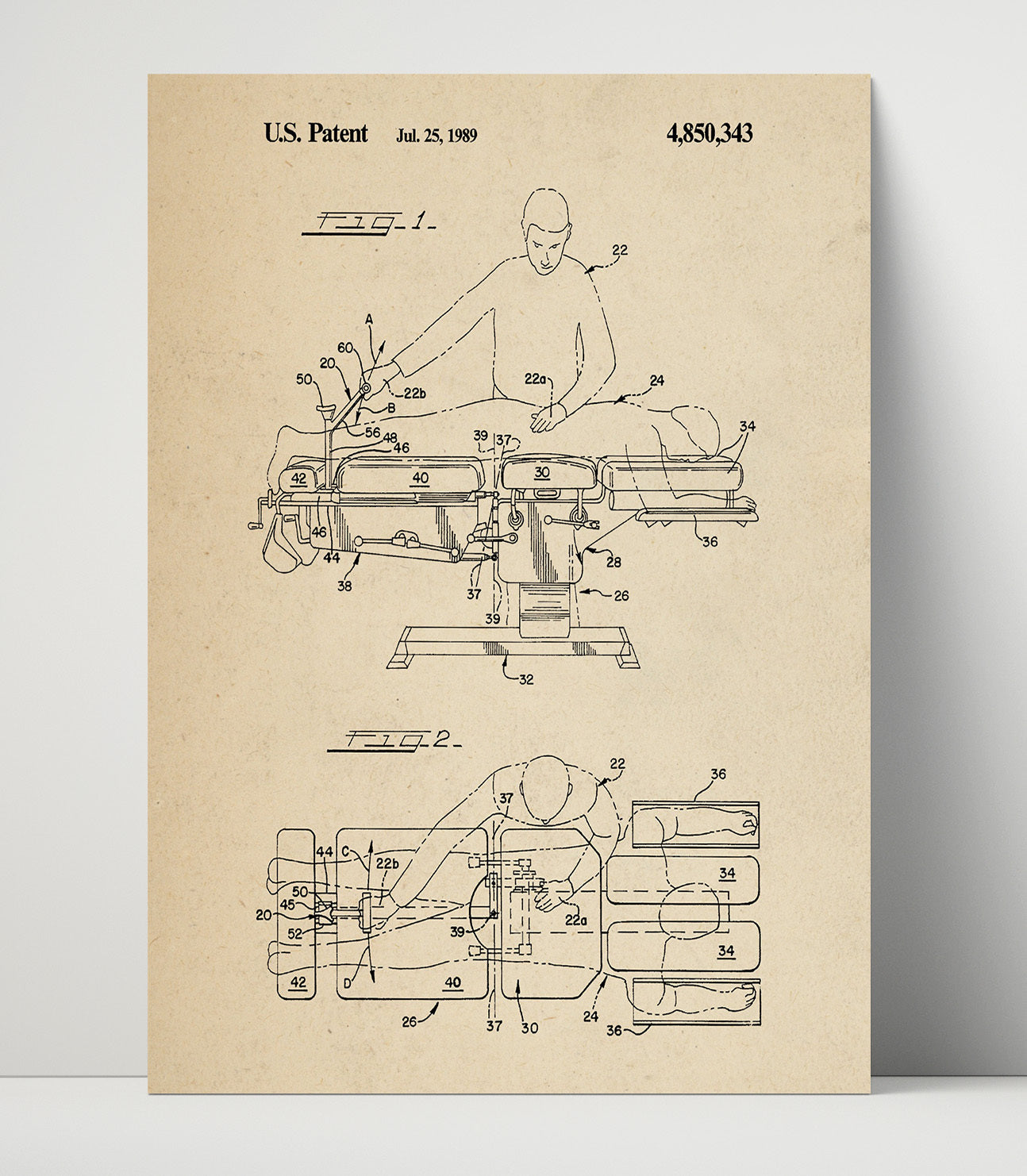 Patent Print - Chiropractic Adjustment Table - Lloyd Table Company - 1989 - Patent 4850343 Patent Wall Art