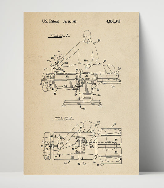 Chiropractic Adjustment Table - 1989 Patent - 16x20 Unframed Print