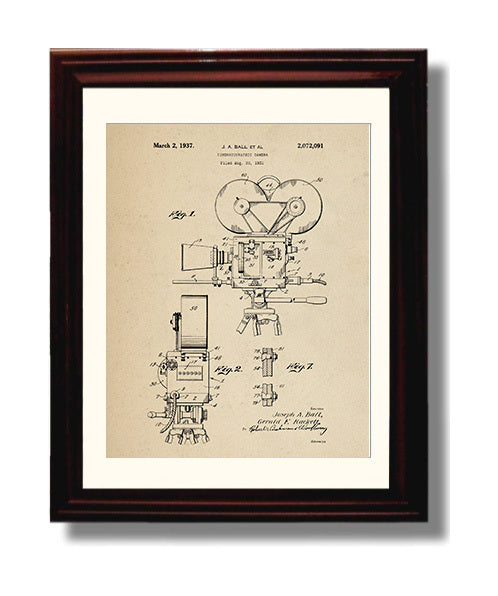 Patent Print - Cinematographic Camera - J.A. Ball Et Al - 1937 - Patent 2072091 Patent Wall Art