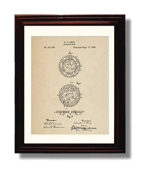 Patent Print - Circular Saw - S. P. Grey - 1889 - Patent 411189 Patent Wall Art