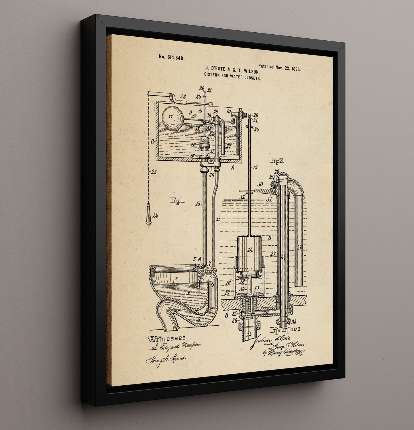Patent Print - Cistern For Water Closets - Julian Deste And George T Wilson - 1898 - Patent 614648 Patent Wall Art