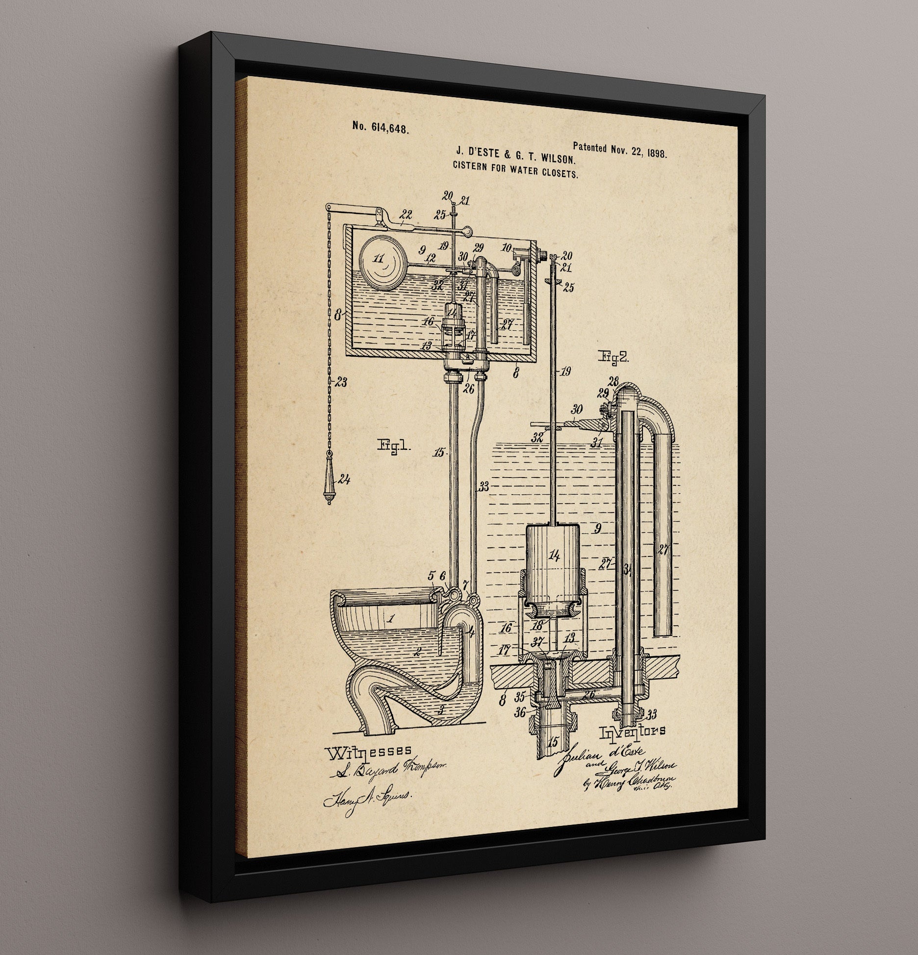 Patent Print - Cistern For Water Closets - Julian Deste And George T Wilson - 1898 - Patent 614648 Patent Wall Art