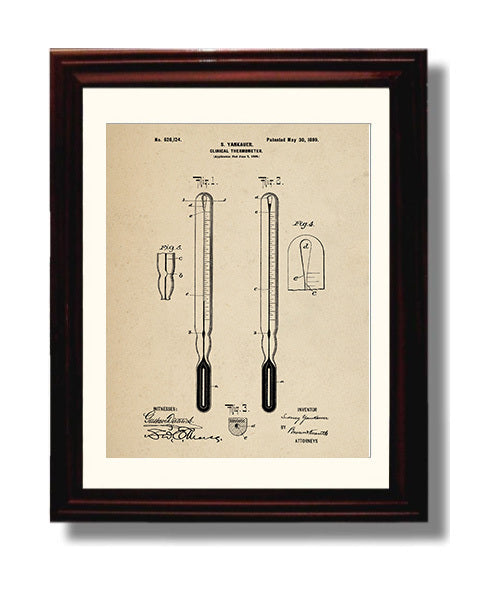 Patent Print - Clinical Thermometer - Sidney Yankauer - 1899 - Patent 626124 Patent Wall Art