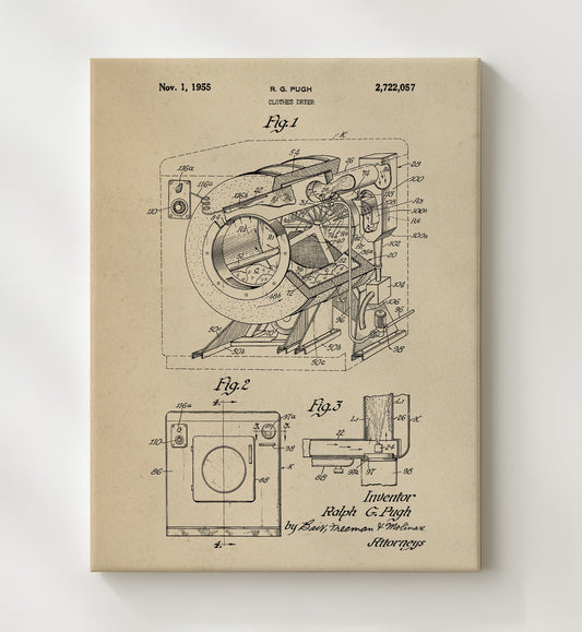 Clothes Dryer 1955 patent print wall art 8x10 Canvas