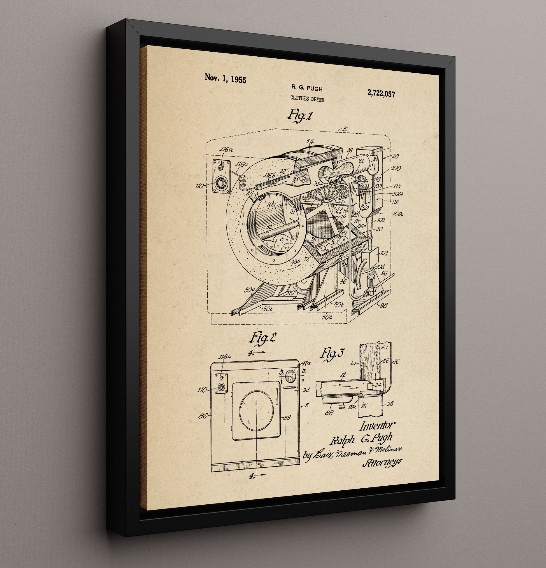Patent Print - Clothes Dryer - Ralph G. Pugh - 1955 - Patent 2722057 Patent Wall Art