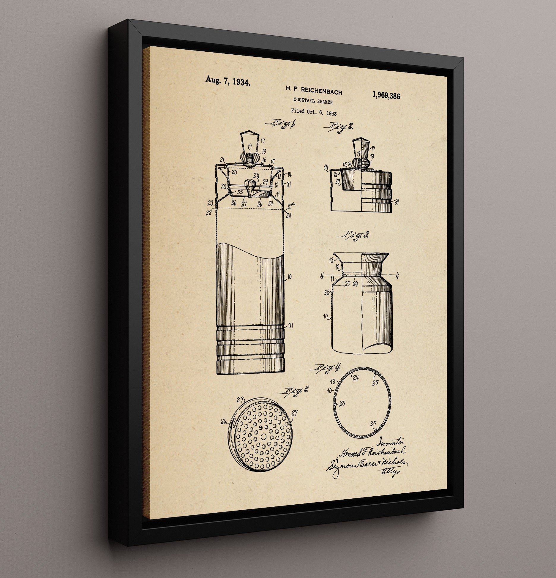 Patent Print - Cocktail Shaker - 1934 - Patent 1969386 Patent Wall Art