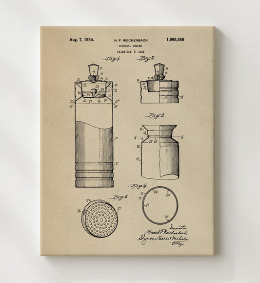 Cocktail Shaker 1934 patent print wall art 8x10 Canvas