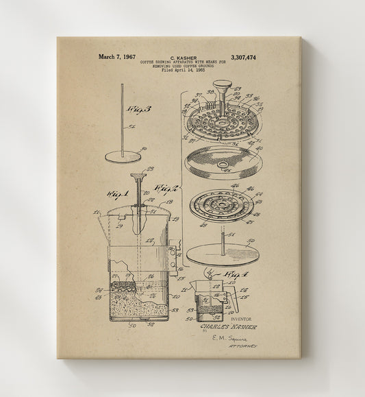 Coffee Brewing Apparatus 1967 patent print wall art 8x10 Canvas