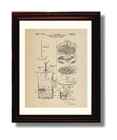 Patent Print - Coffee Brewing Apparatus - Charles Kasher - 1967 - Patent 3307474 Patent Wall Art