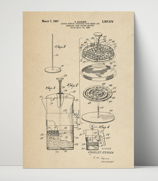 Coffee Brewing Apparatus - 1967 Patent - 16x20 Unframed Print
